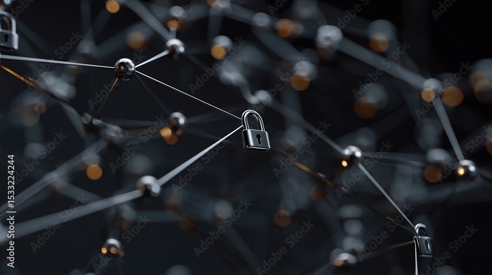 Poster interconnected network illustration in 3d with security elements
