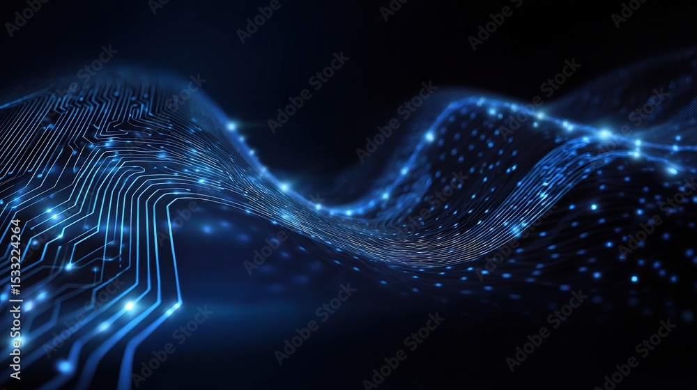 Aufkleber futuristic quantum computer technology concept with dynamic waves