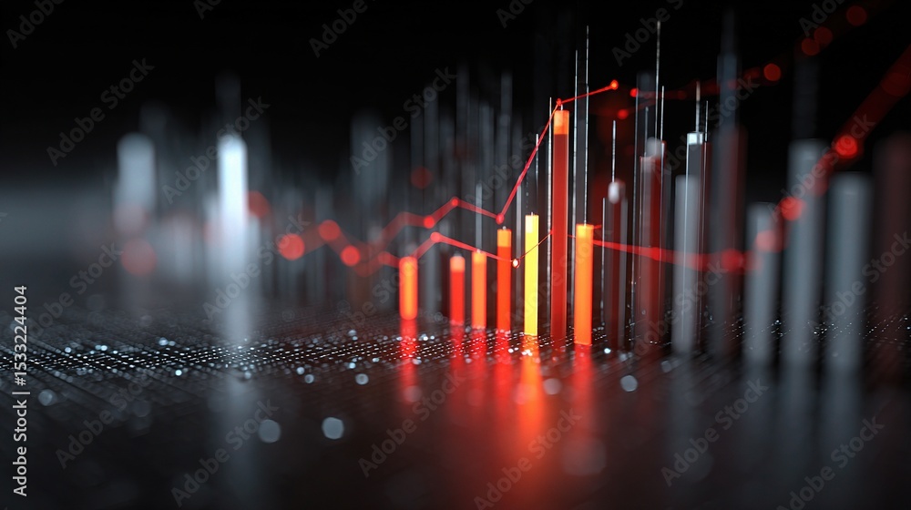 Poster photorealistic 3d bar graph composition with line graph elements