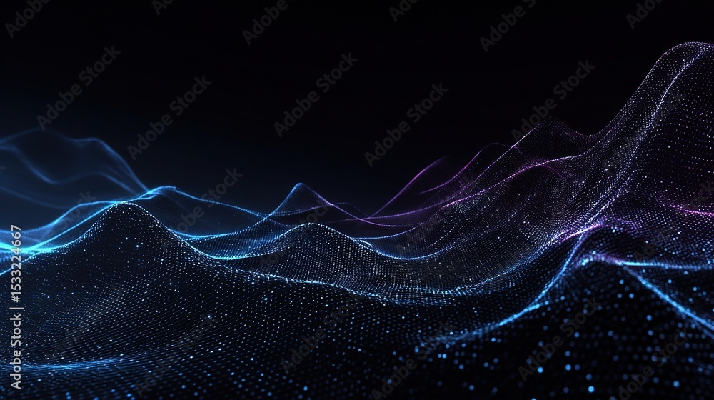 Poster futuristic software interface with fluid lines and abstract background