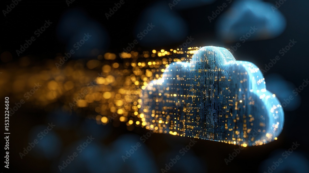 Poster digital hologram of cloud computing with flowing data icons