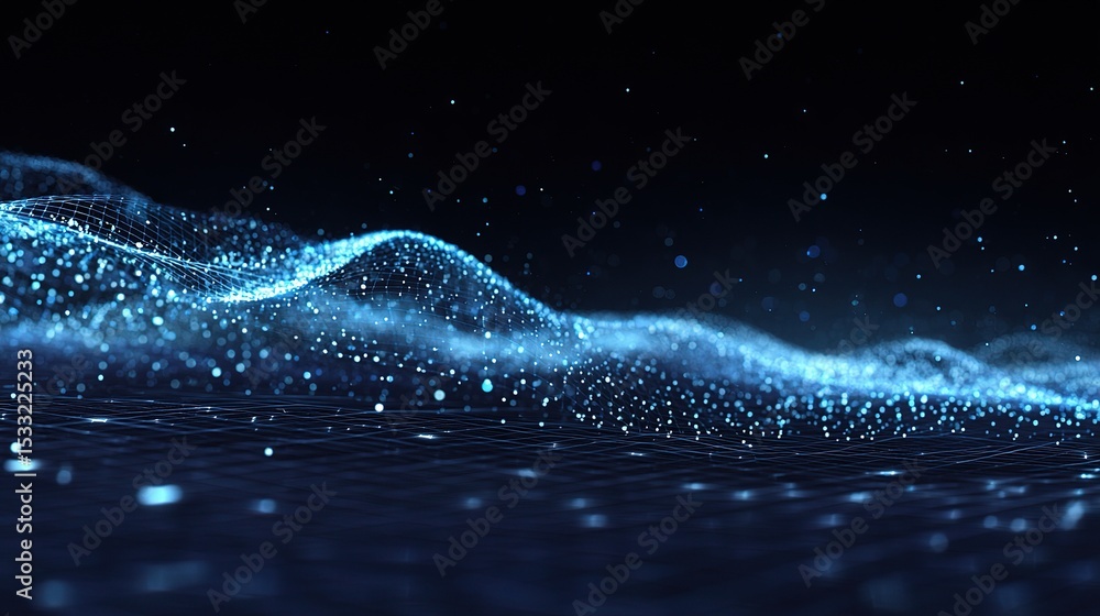Poster digital wave particles flowing in high definition 4k visual display