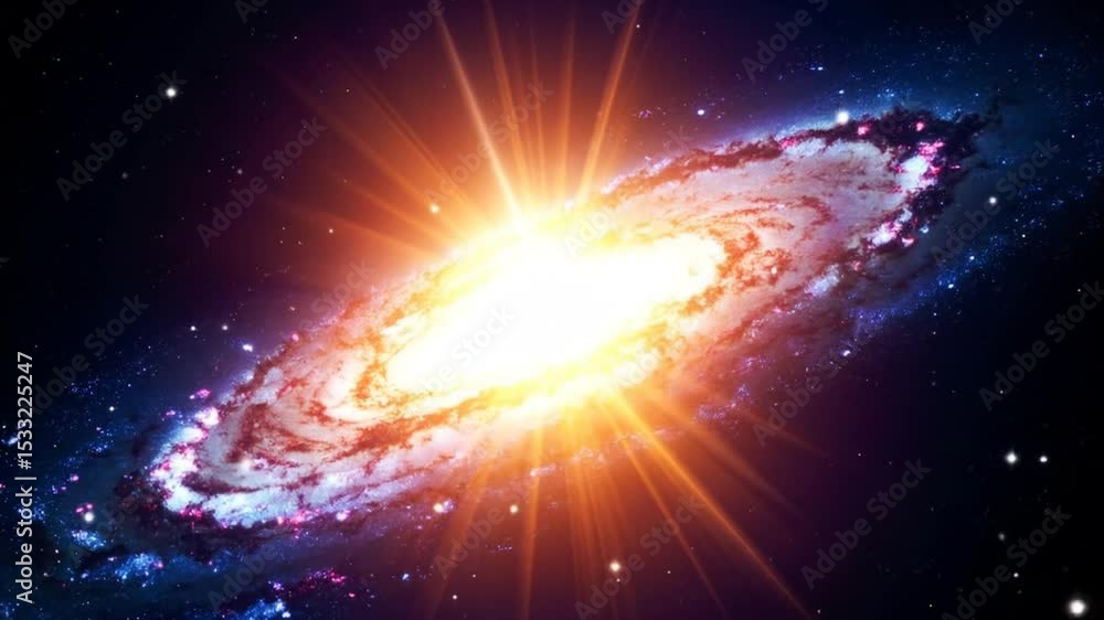 Poster spectacular spiral galaxy with glowing center displayed in a cosmic array