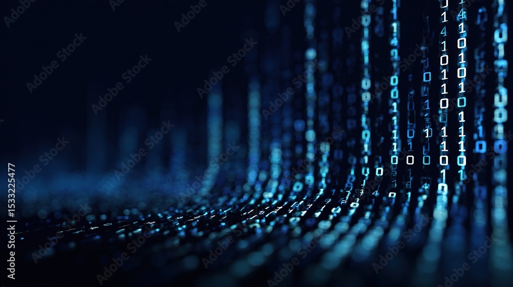 Poster abstract binary stream of digits over navy blue background