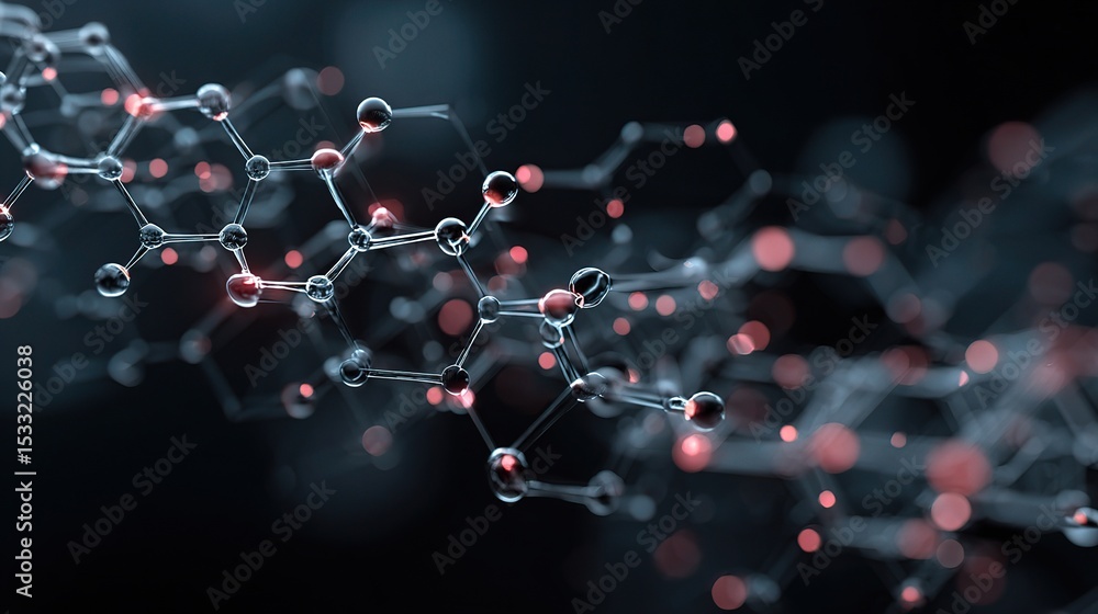Poster 3d hexagon lattice structure with pulsing nodes in abstract style