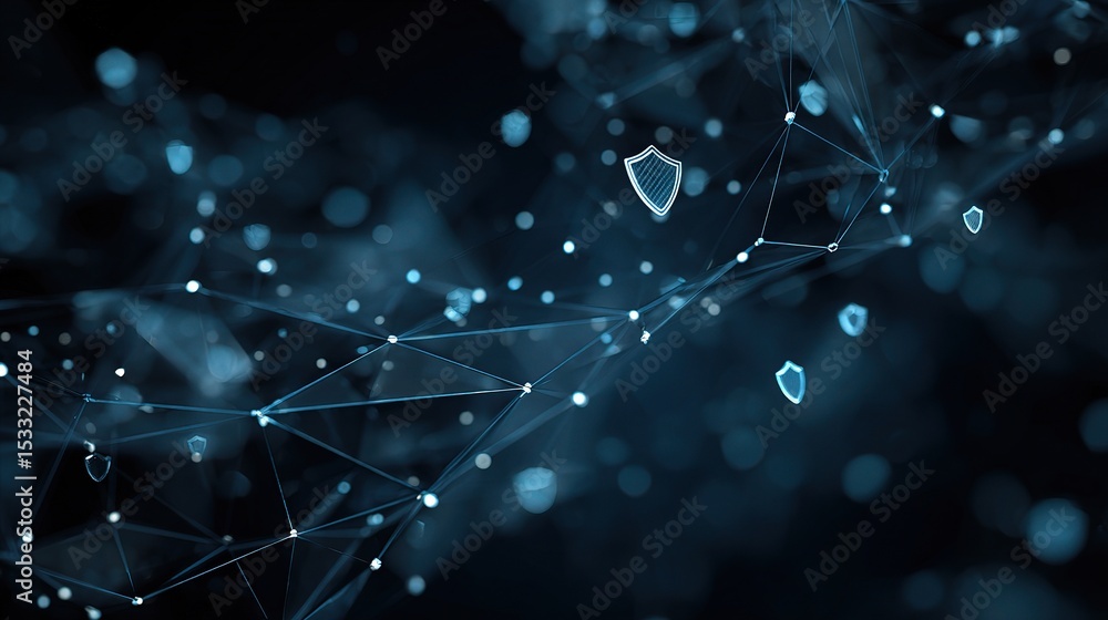 Poster abstract cybersecurity background with digital network elements
