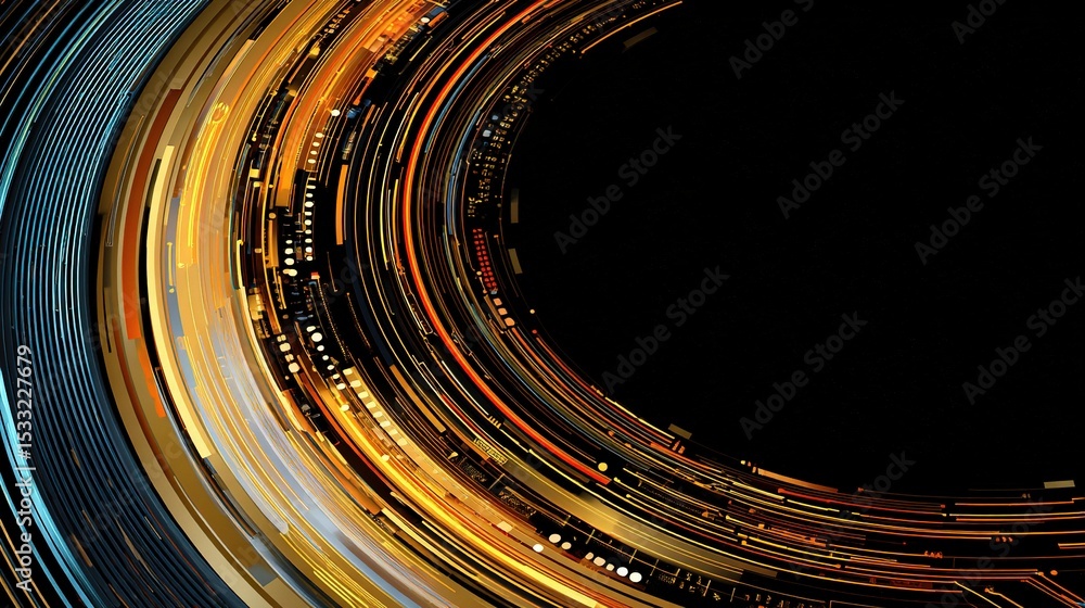 Poster abstract circle circuit design with merging lines and colors