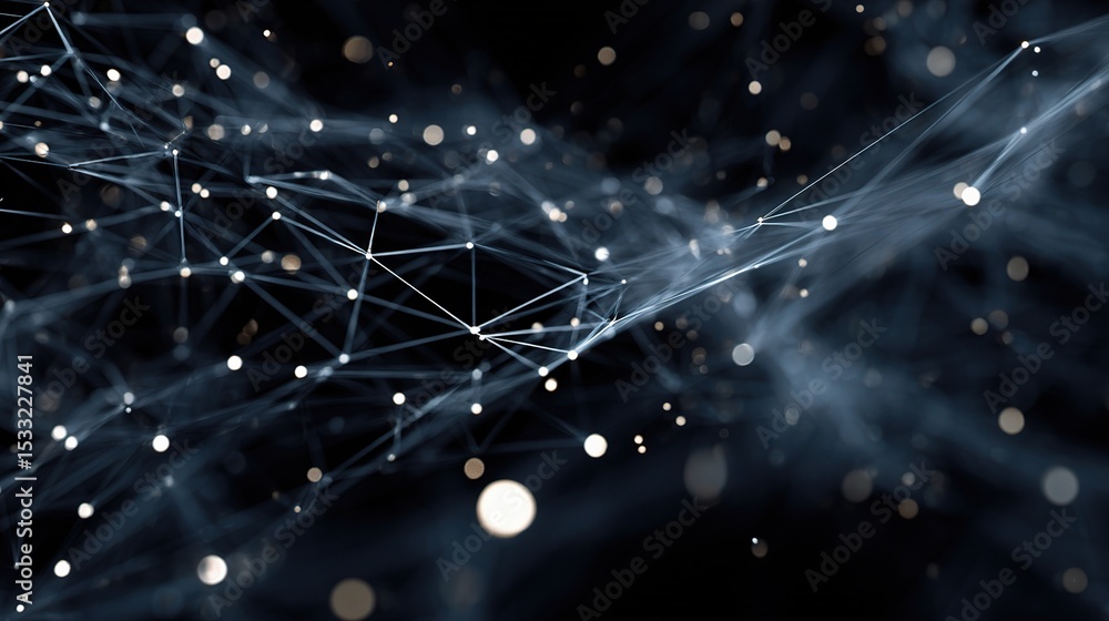 Poster abstract background with moving dots and lines in digital space