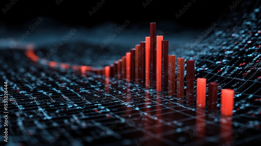 Poster steep decline bar graph with digital data background display
