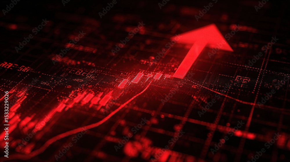 Poster dynamic red arrow overlay on faint grid background for visuals
