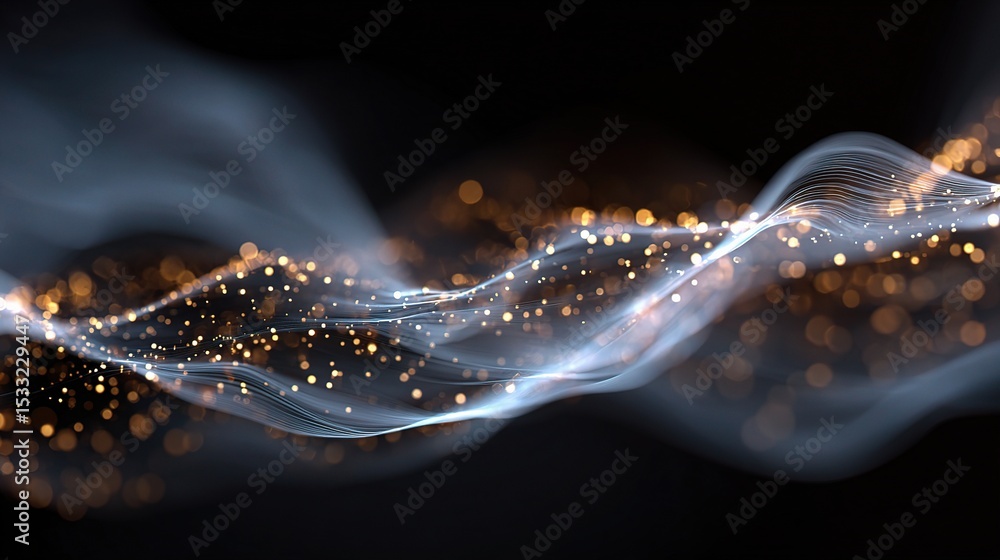 Aufkleber glowing flowing lines on dark background with creative tech effect