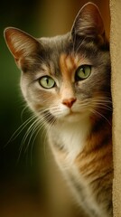 Fototapeta premium Closeup Portrait of a Tricolor Cat