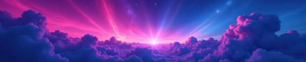 Fototapeta premium Cosmic indigo sky, fuchsia streaks illuminate billowing clouds , enchanting, mystical