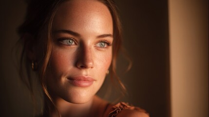 Close Up Portrait of a Young Woman with Blue Eyes