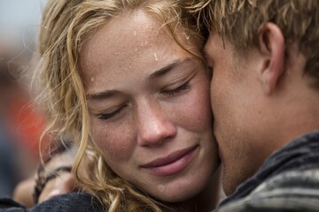 Young Couple Embracing Tenderly Outdoors