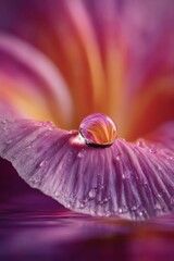 Purple Flower Petal with Dewdrop Macro Photography