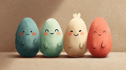 Cute Cartoon Eggs Illustration Pastel Colors Happy Spring Holiday