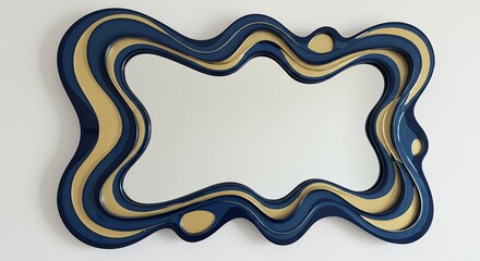 Abstract decorative mirror with blue and gold frame