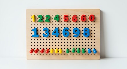 Colorful numbers on pegboard for early education