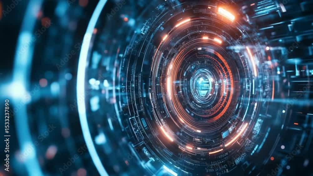 Poster abstract futuristic technology background with circular glowing elements animation