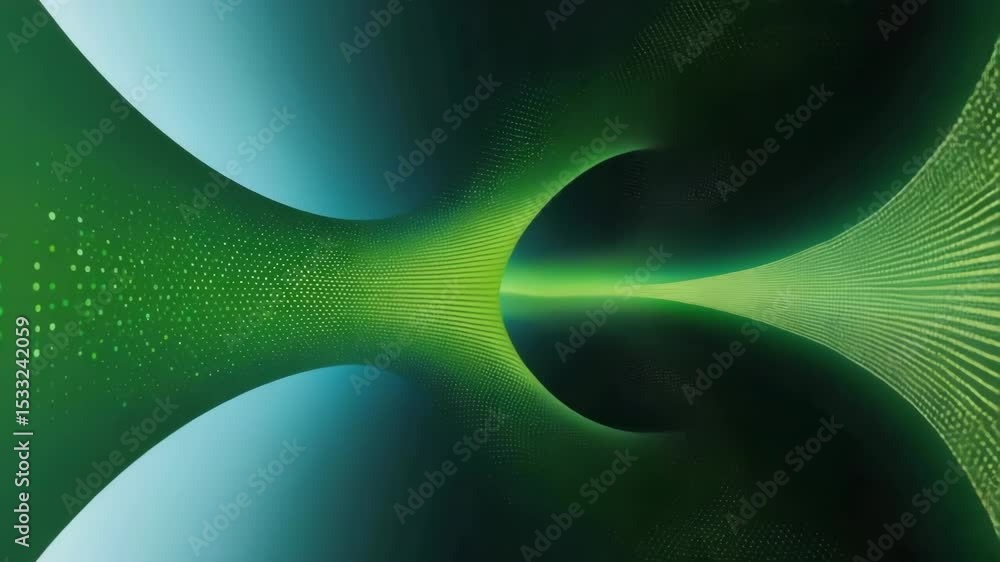 Poster abstract green tunnel with glowing points. technology and science background.