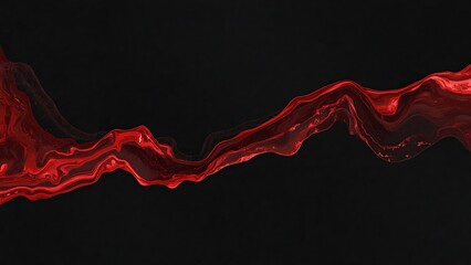 Minimalist abstract calligraphy painting using bold and flowing red water , softly blended into a textured off- glowing  deep black background.
