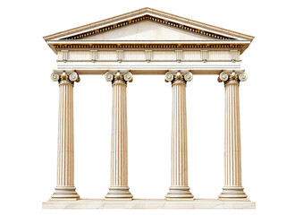 Obraz premium A symmetrical architectural structure with four ionic columns and a triangular pediment on black background