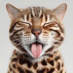 Closeup Portrait of a Happy Bengal Cat with Tongue Out