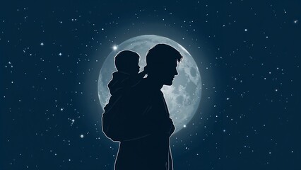 Obraz premium Night Sky Silhouette Father and Child Bonding Under the Moon