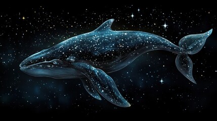 Fototapeta premium An artistic illustration of a whale swimming in the starry night sky