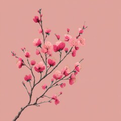 Pink Blossom Branch on Pale Pink Background