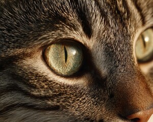Close-Up of a Cat's Eyes Brown Fur Green Irises