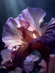Purple and Pink Iris Flower with Dew Drops Close Up