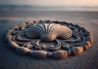 Seashell Sand Art at Sunset Beach