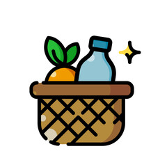 Free Plastic Icon Depicting A Basket With Fruits And A Water Bottle Showcasing A Fresh And Healthy Theme