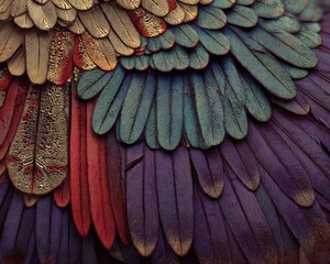 Close-Up of Colorful Bird Feathers with Intricate Patterns