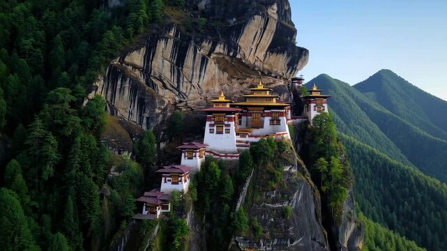 Paro taktsang monastery, bhutan, clinging to a cliff in the himalayas
