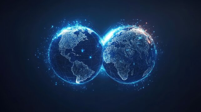 Global social media network connection on planet earth globe. Two hemispheres representing Internet technology and online information data exchange