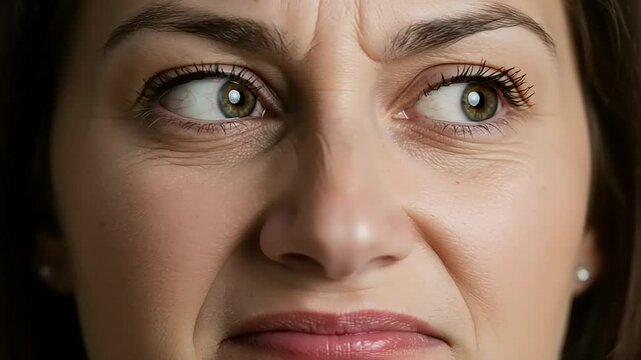 Close-Up Sequence of a Woman Expressing Disgust and Discomfort Through Facial Expressions