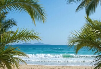 Obraz premium Sunny surfing day with gentle waves and clear blue skies at a beach paradise
