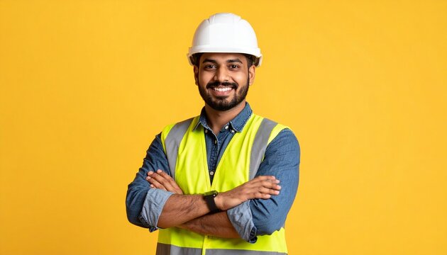 Smiling construction worker posing confidently