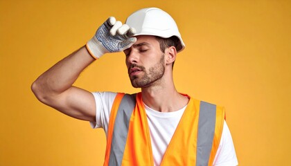 Construction worker resting wiping sweat