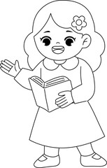 cute girl reading book printable coloring page