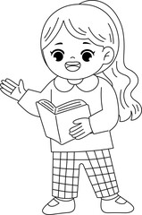 cute girl reading book printable coloring page