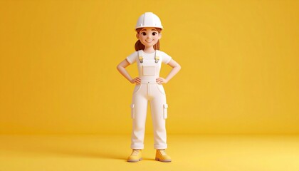 Animated construction worker stands confidently