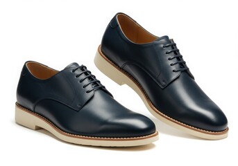 Pair of navy blue leather derby shoes isolated on white background