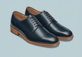 Pair of dark blue leather brogue shoes isolated on white background
