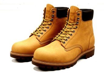 Pair of yellow work boots isolated on white background