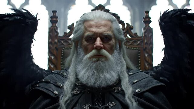 Hades the elderly man with wings seated on a throne