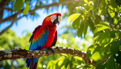 Obraz premium A parrot perched on a tree branch